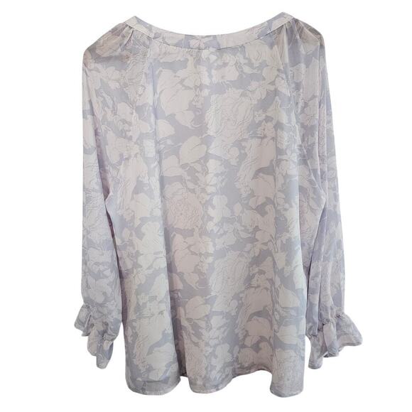 Boho Floral Blouse Women 2X White Button Sheer Balloon Sleeve Peasant Cottage - Picture 2 of 10